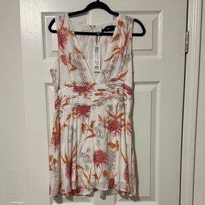 MINKPINK White Dress with Red and Orange Floral Pattern